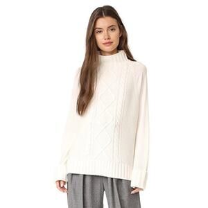 Theory Easy Mock Neck Cable Knit Cashmere Ivory White Small